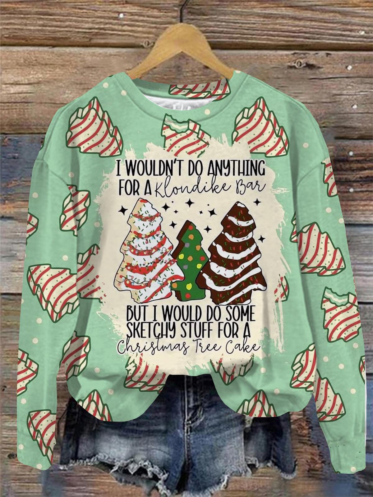 Christmas Tree Print Round Neck Long Sleeve Top