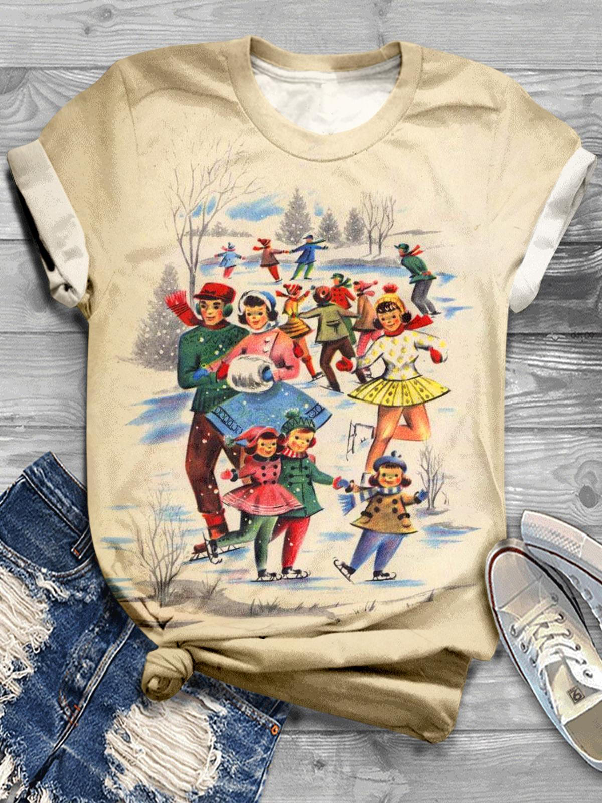 Ice Skaters Vintage Crew Neck T-shirt