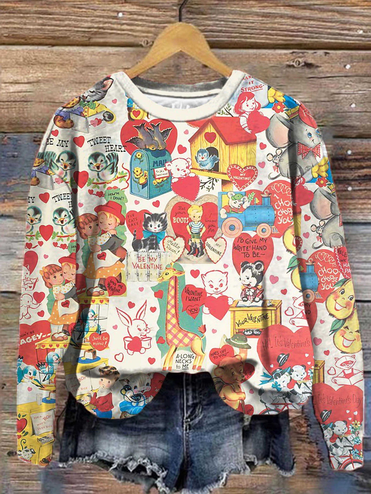 Vintage Valentine Round Neck Long Sleeve Top