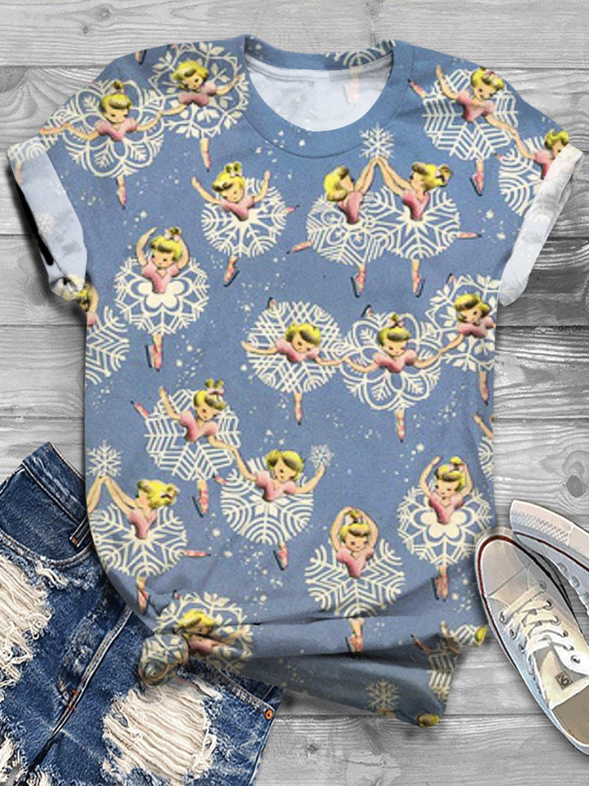 Ballet Dancer Snowflake Crew Neck T-shirt