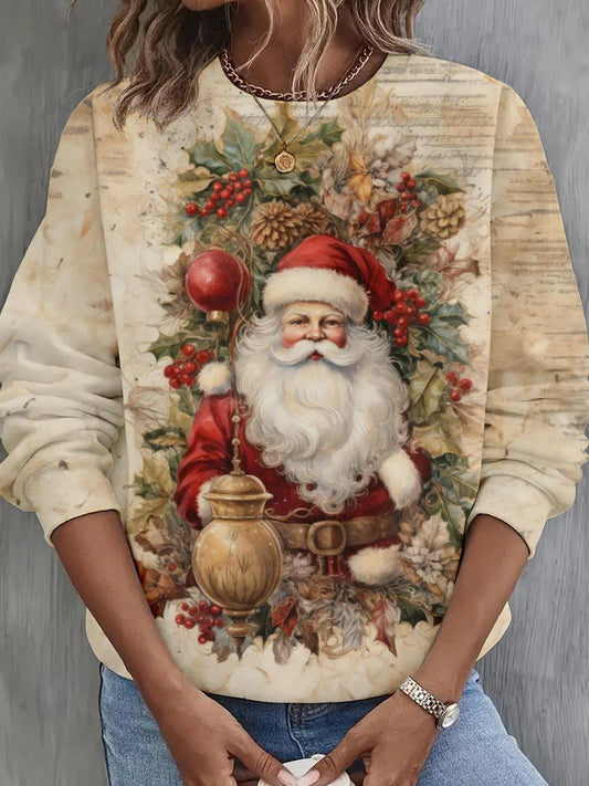 Holy Leaves Santa Long Sleeve Casual Top