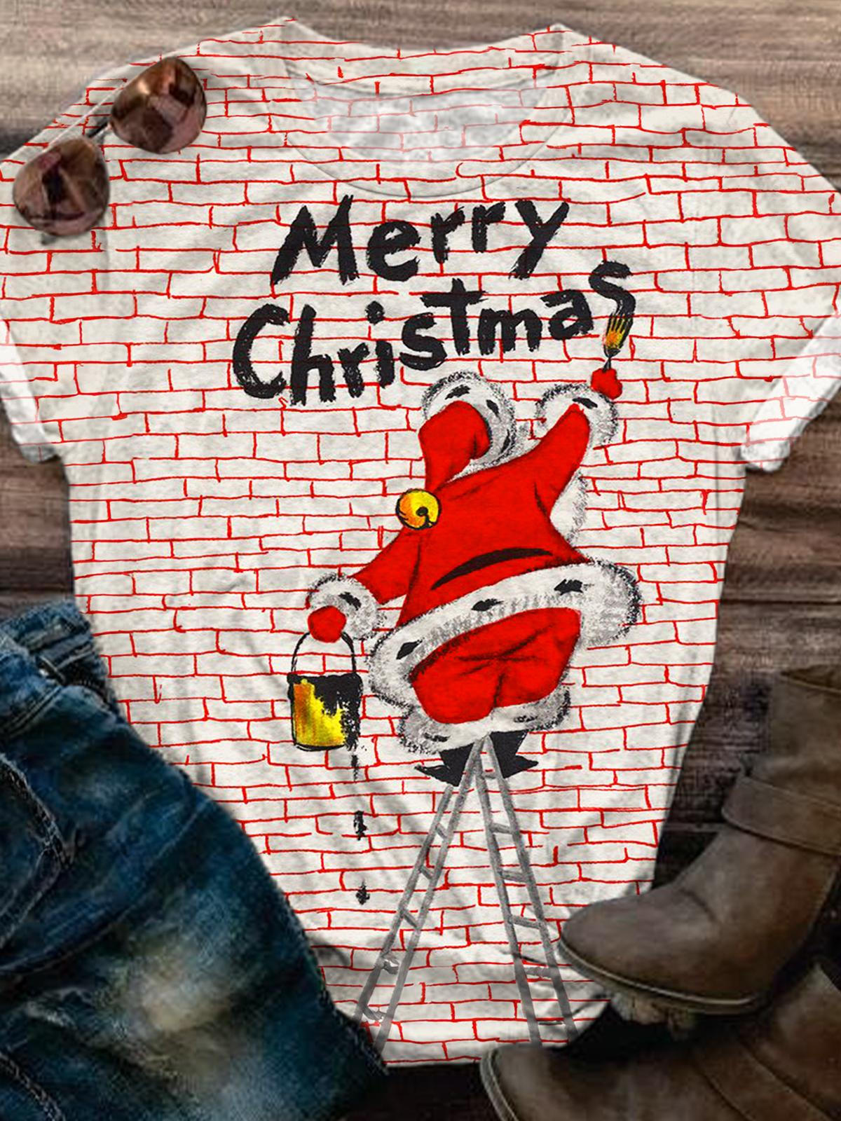 Painting Wall Santa Crew Neck T-shirt