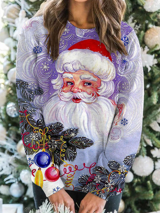 Santa Claus print Round Neck Long Sleeve Top