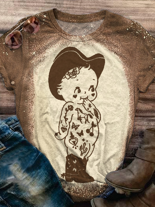 Kewpie Cowgirl Print Crew Neck T-shirt