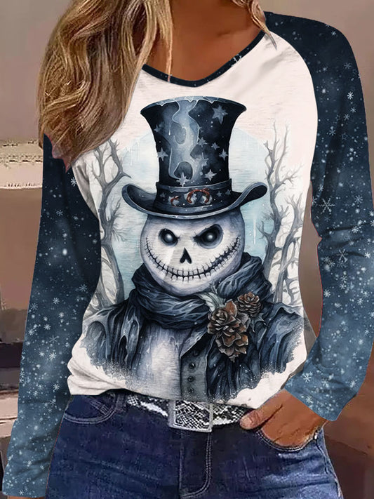 Gothic Christmas Print Long Sleeve Casual Top