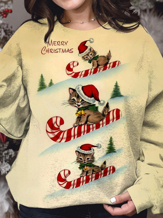 Skiing Santa Kitten Long Sleeve Top