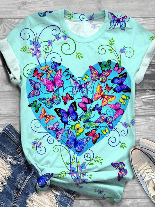 Butterfly Print Crew Neck T-shirt