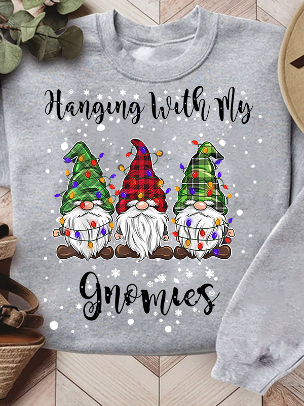 Hangin With My Gnomies Christmas Print Long Sleeve Top