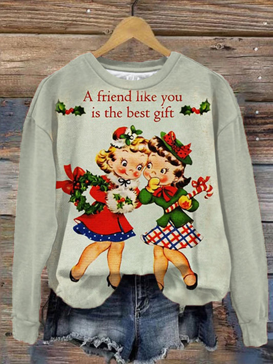 Women's Vintage Christmas Print Long Sleeve Top