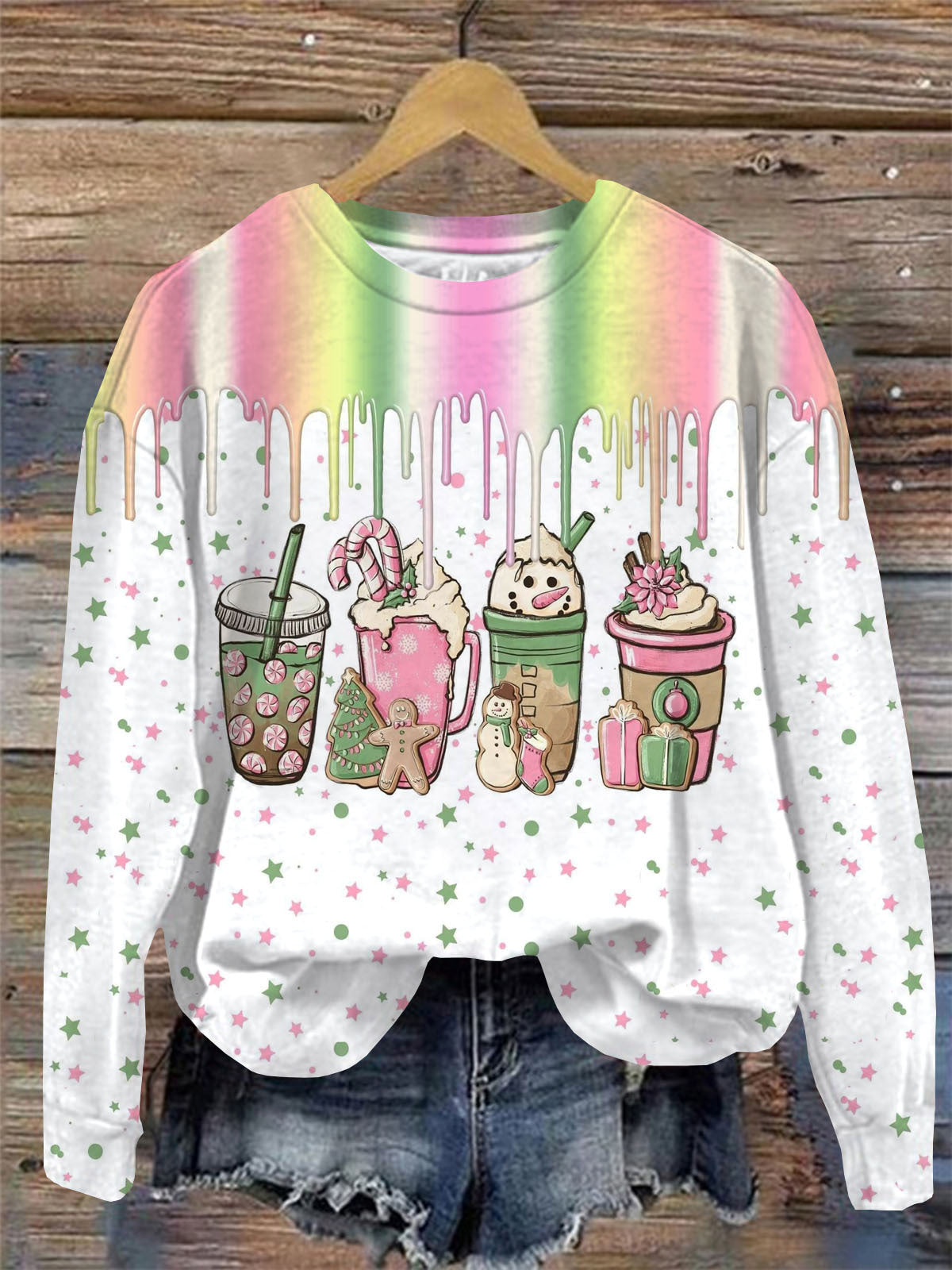 Women's Christmas Print Round Neck Long Sleeve Top