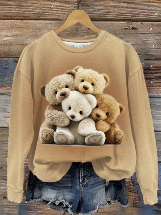 Women's Teddy Bear Print Long Sleeve Top