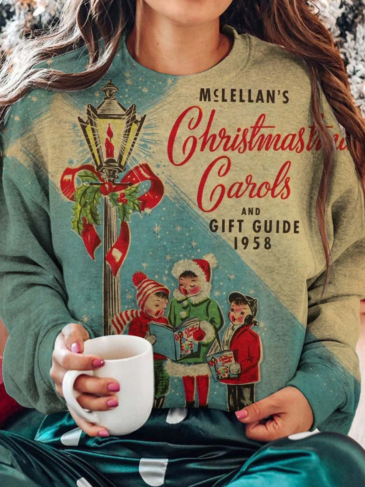 Women's Christmas Carol Vintage Crew Neck Long Sleeve Top