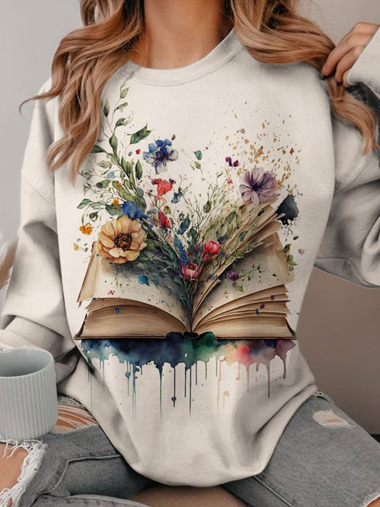 Women's Floral Book Print Casual Top