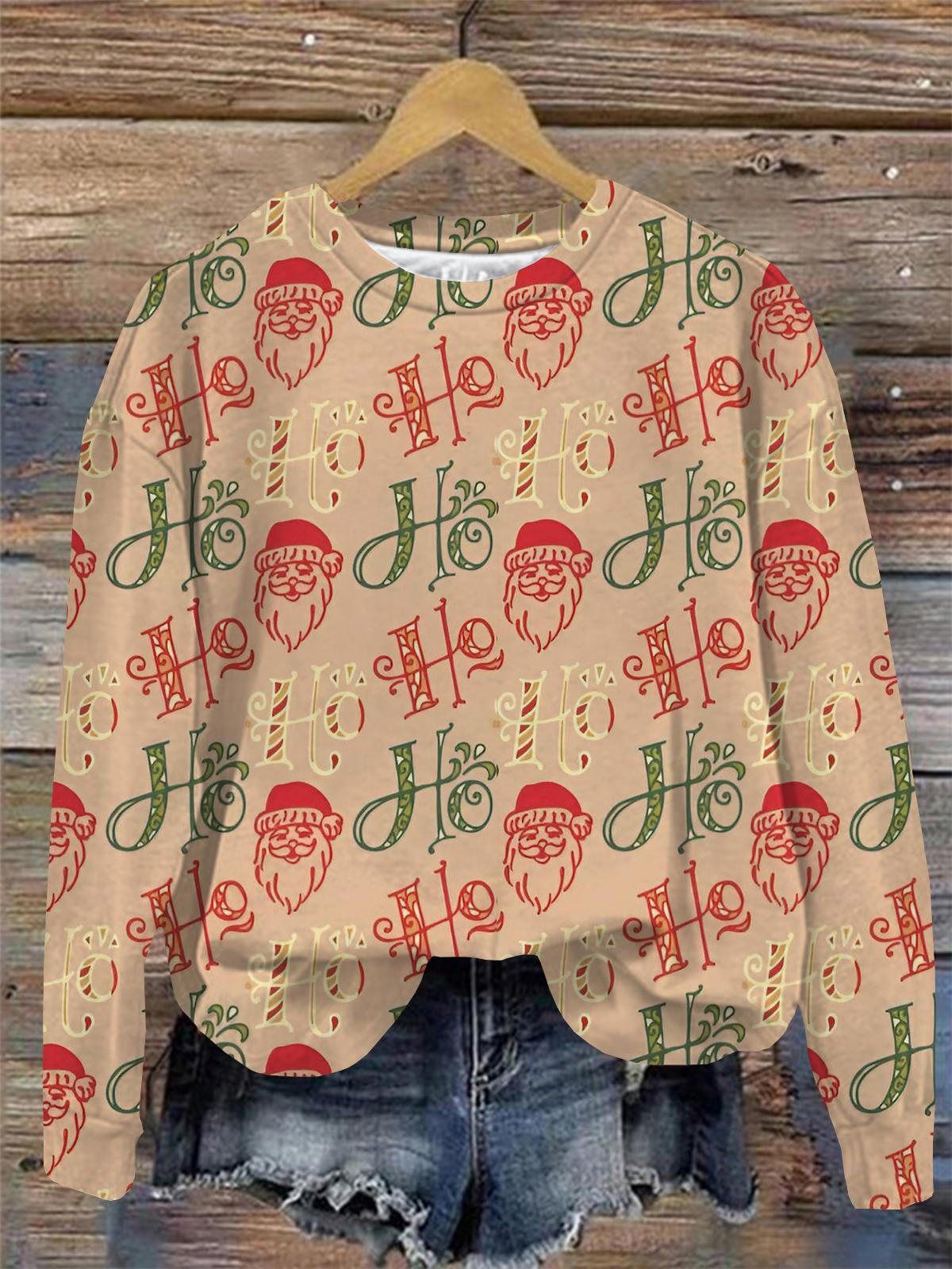 Women's Christmas Print Round Neck Long Sleeve Top