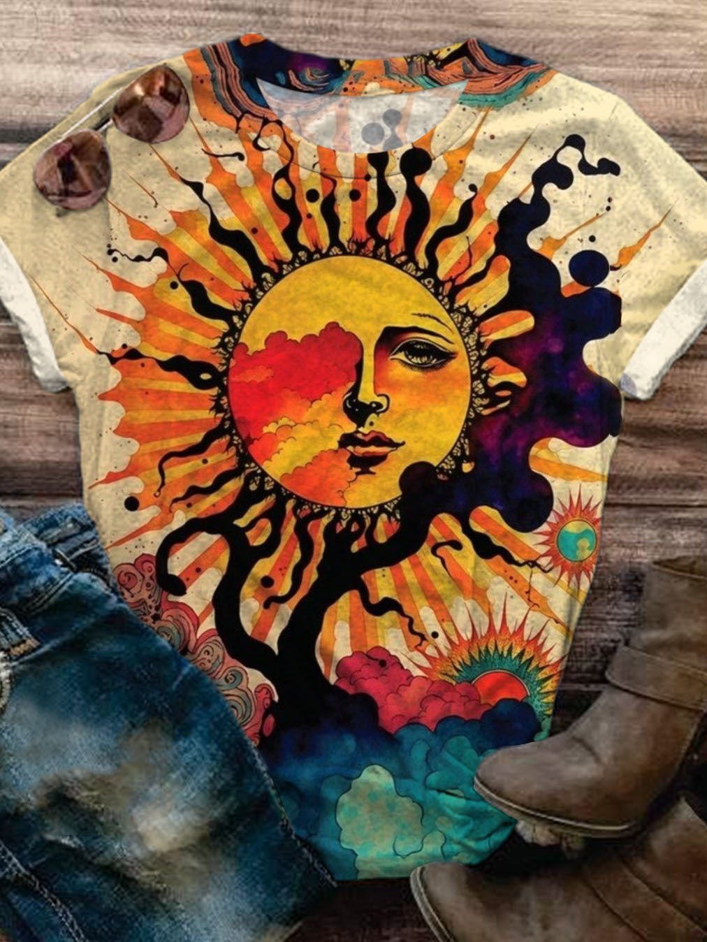 Sun And Moon Crew Neck T-shirt