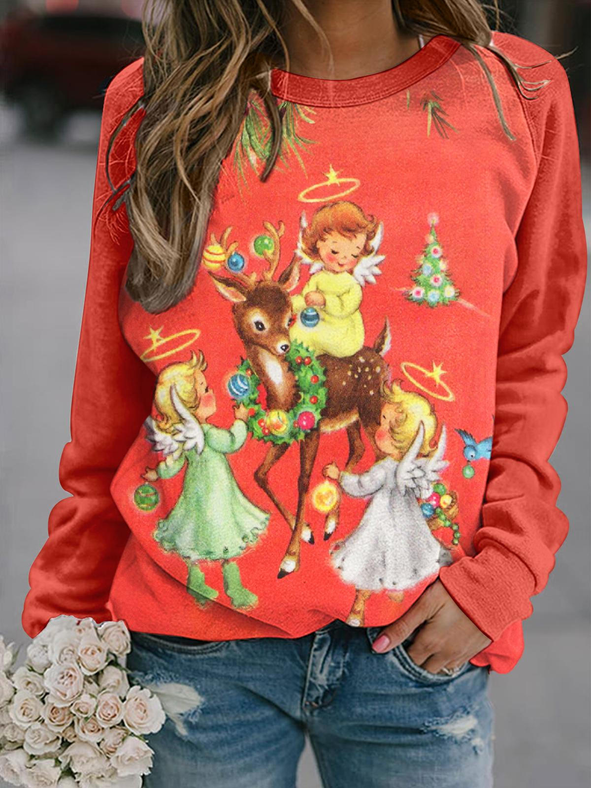 Angels And Deer Long Sleeve Casual Top