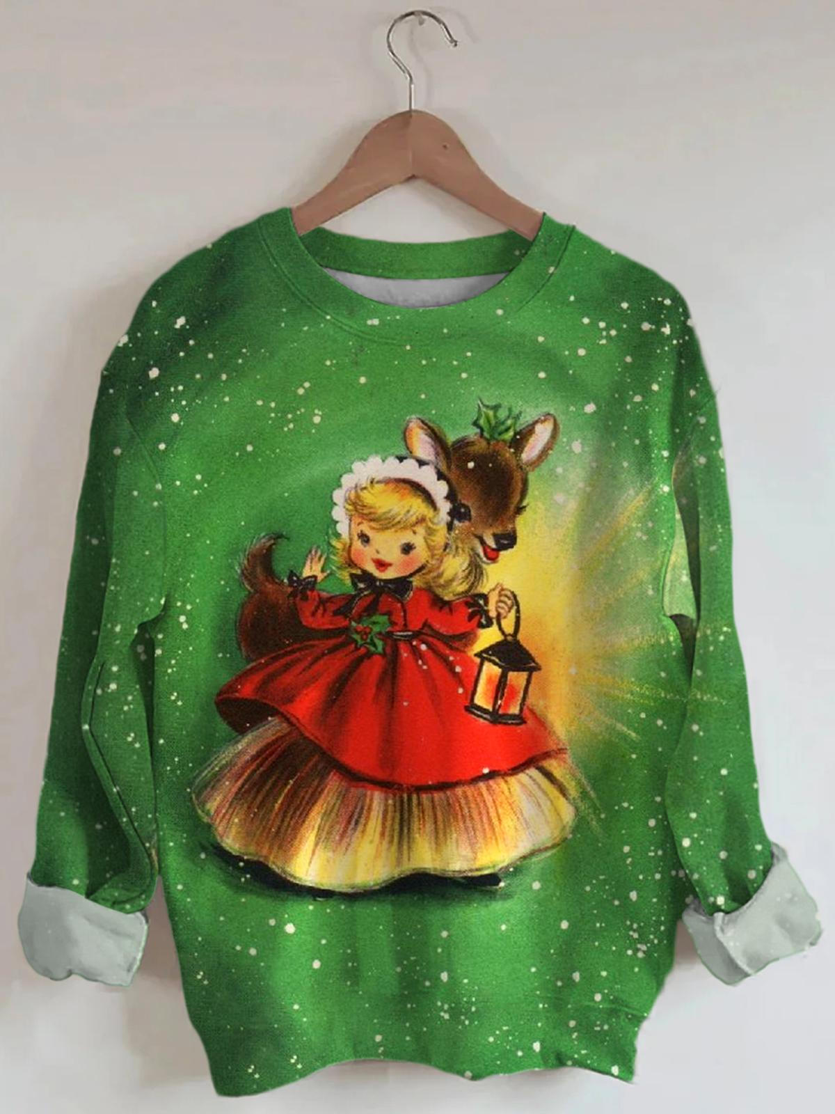 Girl And Deer Vintage Long Sleeve Top