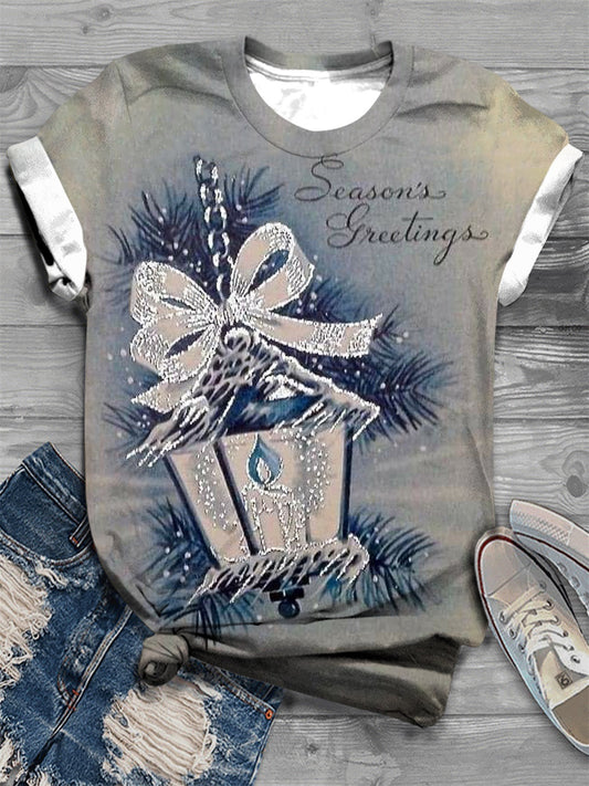 Season's Greetings Print Crew Neck T-Shirt