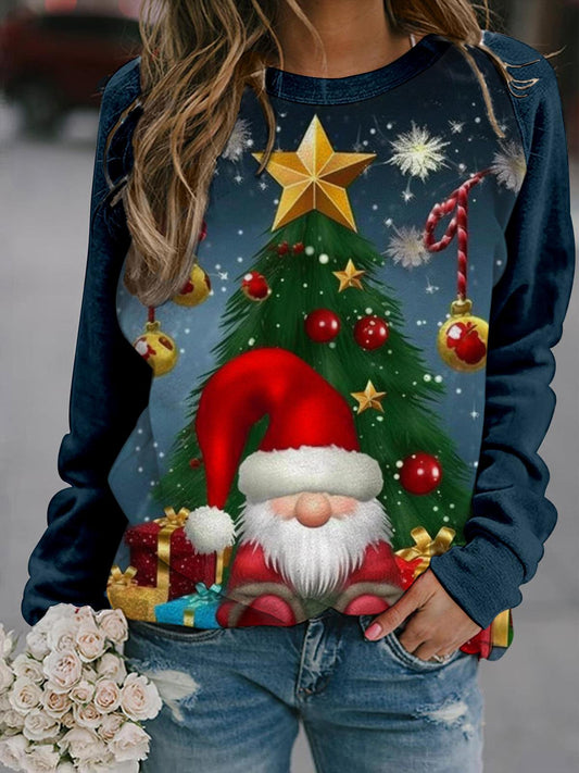 Christmas Tree Santa Long Sleeve Casual Top