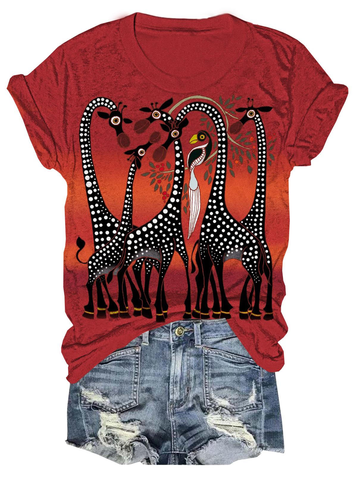 Giraffe Print Crew Neck T-shirt