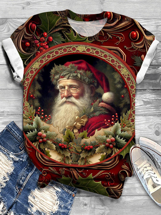 Santa Claus Print Crew Neck T-shirt