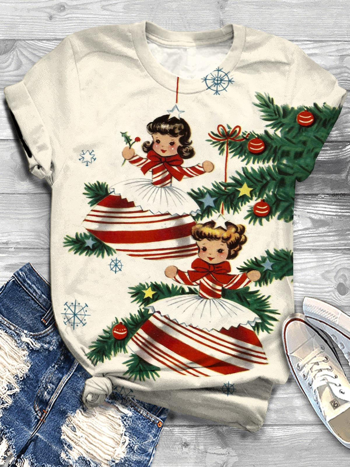 Christmas Tree Print Crew Neck T-shirt