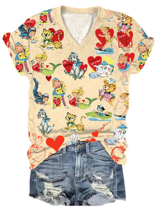 Vintage Valentines Vibe V-Neck T-Shirt