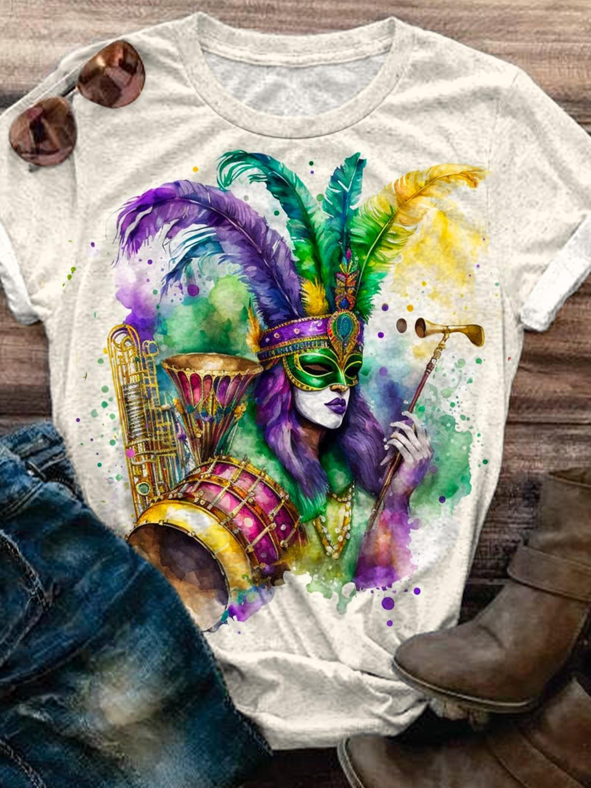 Mardi Gras Girl Crew Neck T-shirt