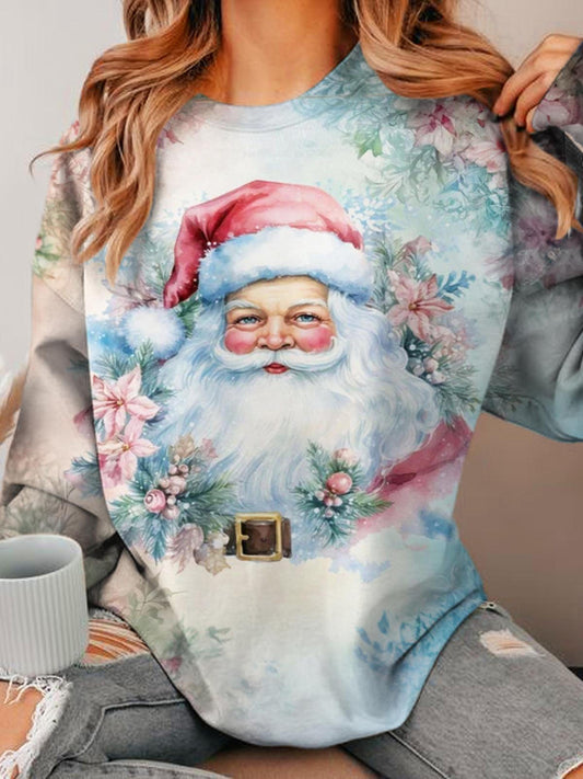 Watercolor Flower Santa Long Sleeve Top