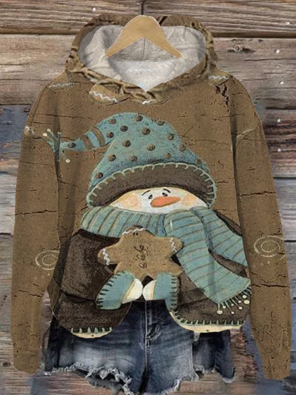 Gingerbread Snowman Printed Long Sleeve Hoodie