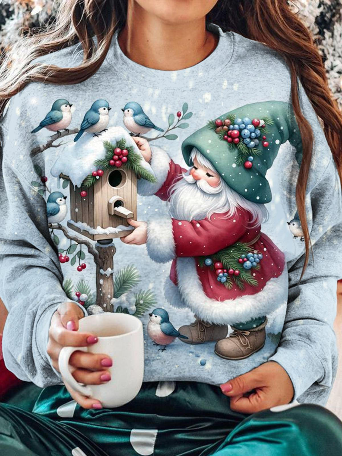 Winter Gnome Print Long Sleeve Top