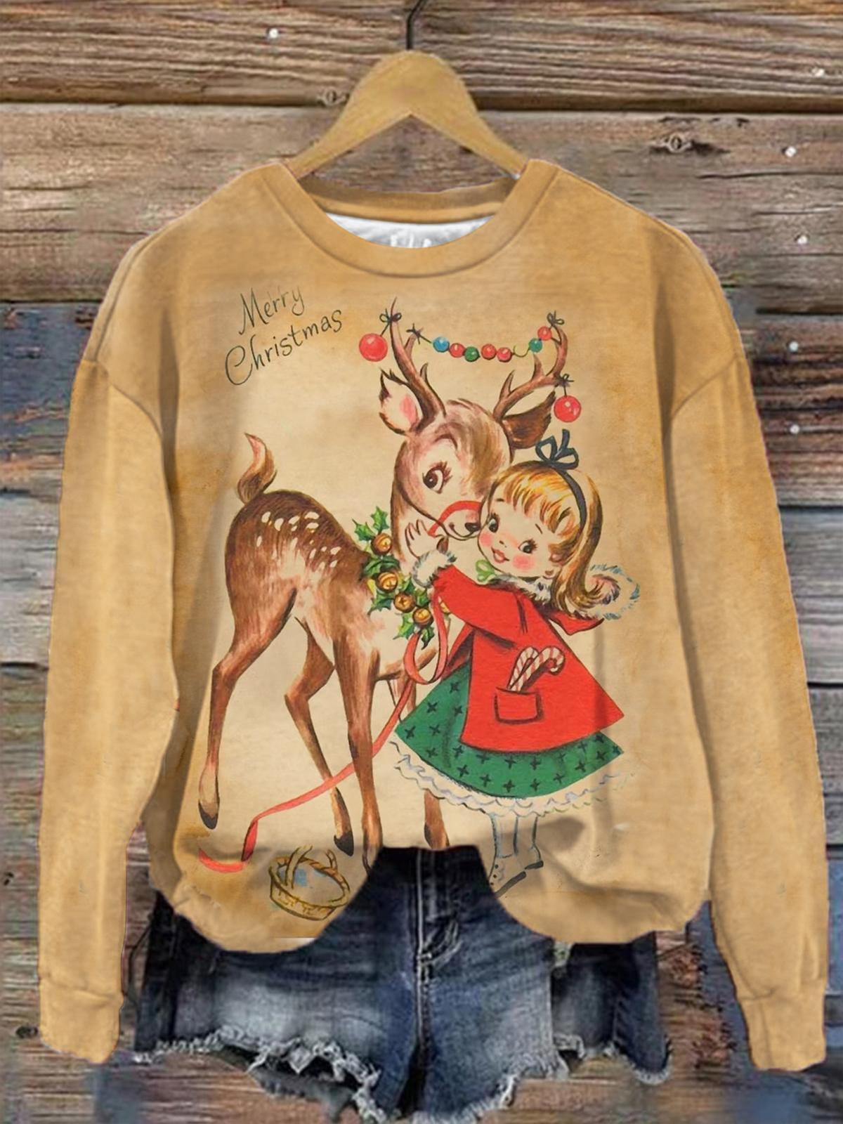 Women's Vintage Christmas Print Casual Top