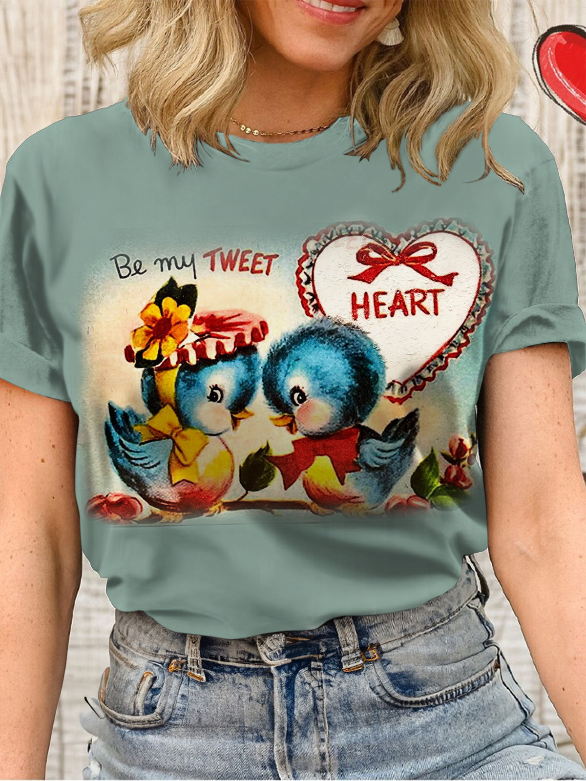 Funny Retro Valentine's Day Printed Casual Top