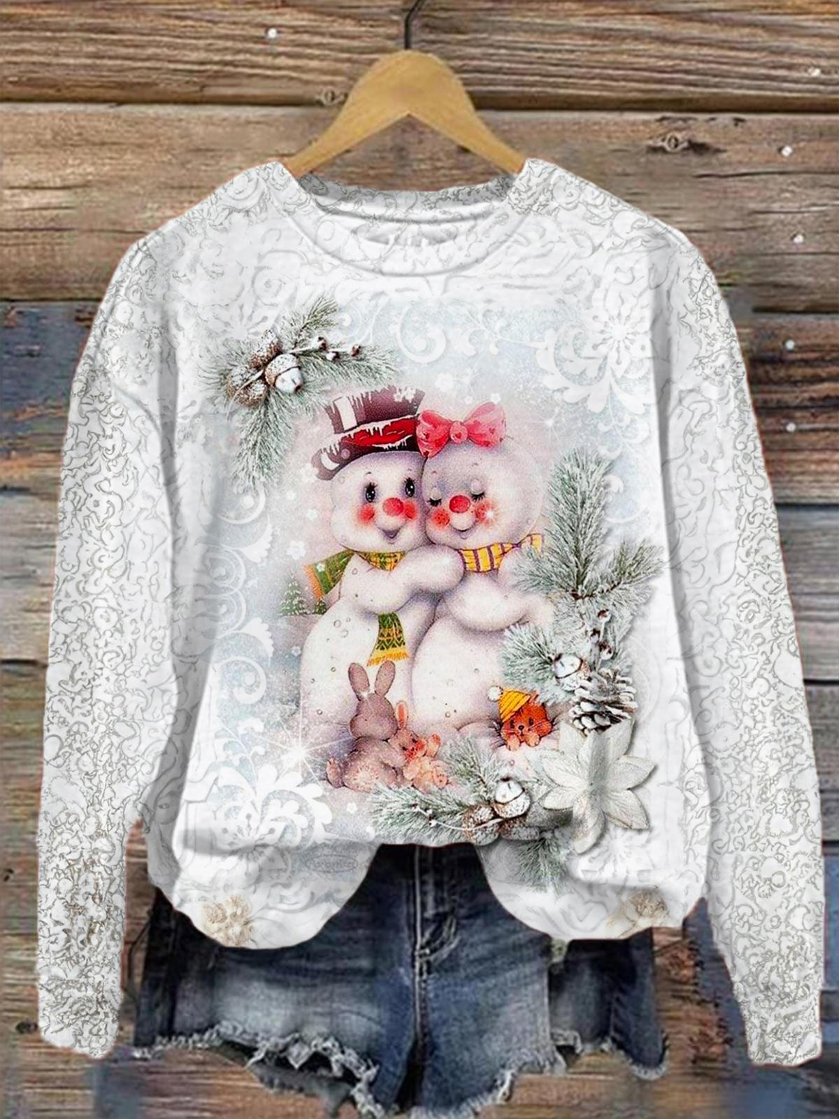 Snowman And Rabbits Long Sleeve Top