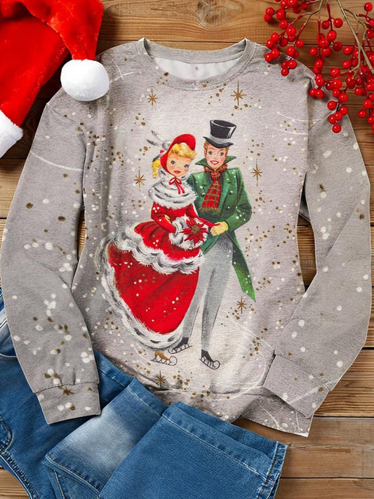 Skating Couple Printed Long Sleeve Top