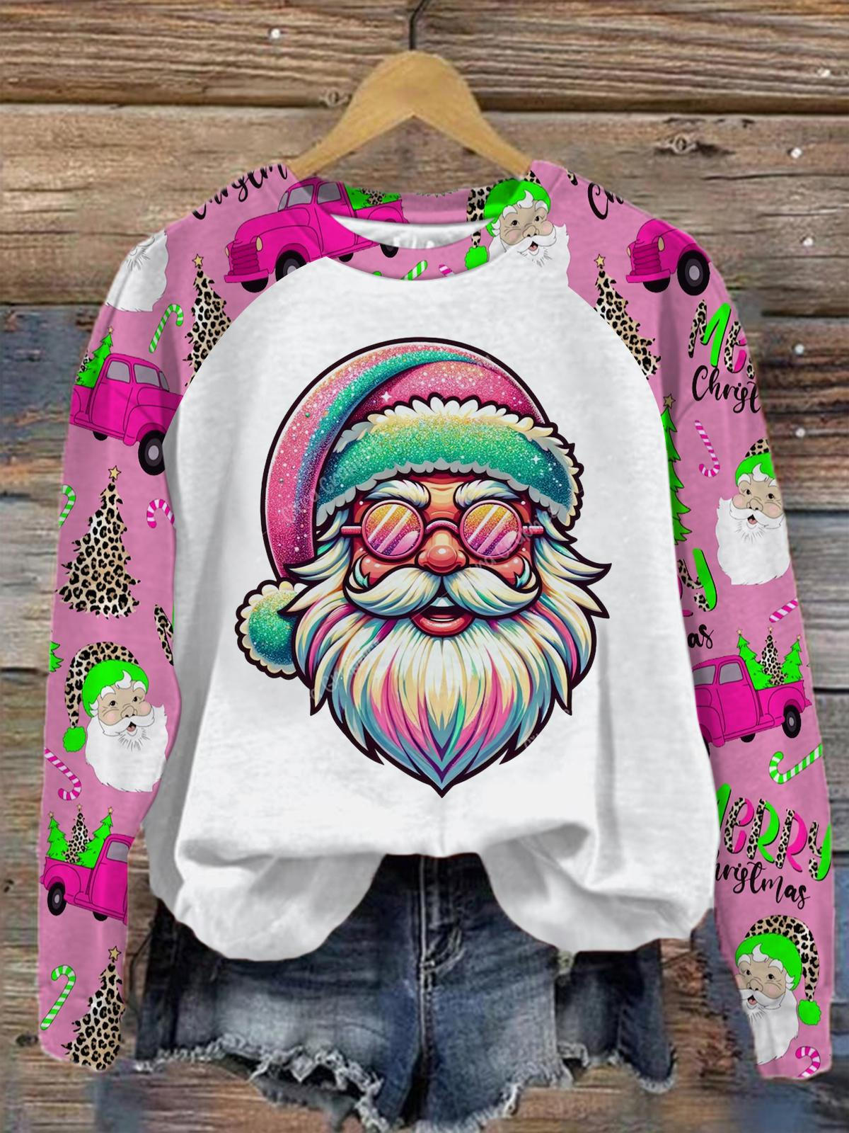 Mint Pink Santa Long Sleeve Top