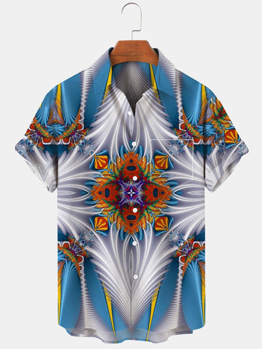 Abstract Short Sleeve Men's Shirts With Pocket