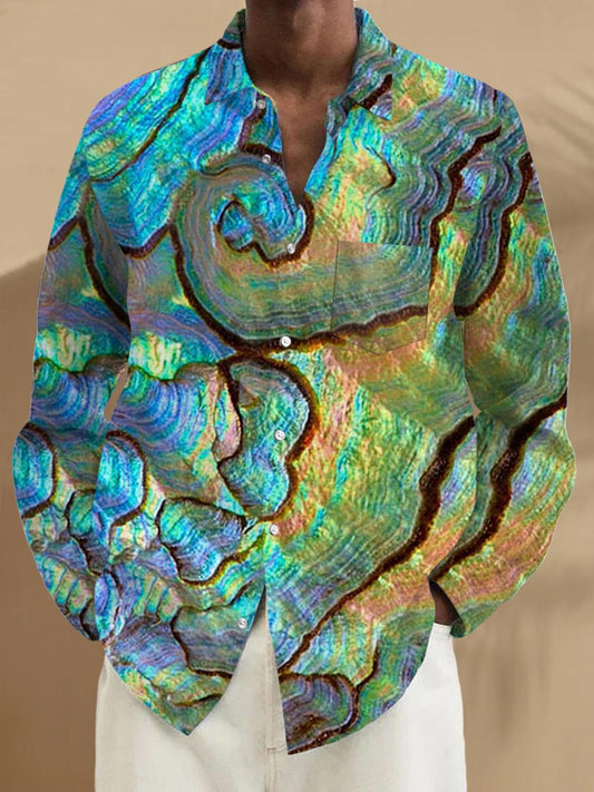 Langärmlige Herrenhemden mit abstraktem Druck und Tasche