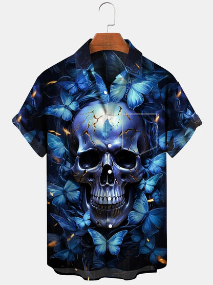 Totenkopf Schmetterling Kurzarm Herrenhemden mit Tasche