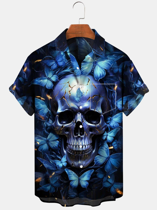 Totenkopf Schmetterling Kurzarm Herrenhemden mit Tasche