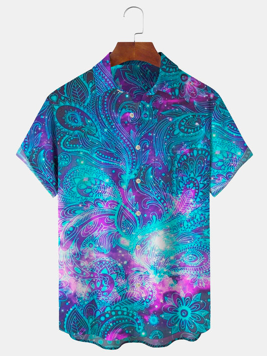 Casual Art Vintage Western Short Sleeve Men's Shirts With Pocket