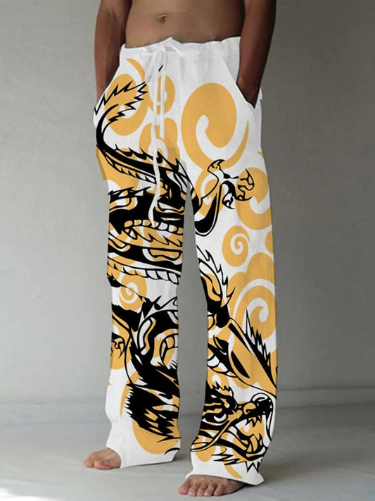 Abstract Dragon Print Beach Men's Casual Elastic Waist Pants