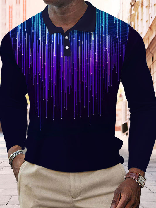 Langärmliges Poloshirt mit Knopfleiste und abstraktem Liniendruck für Herren