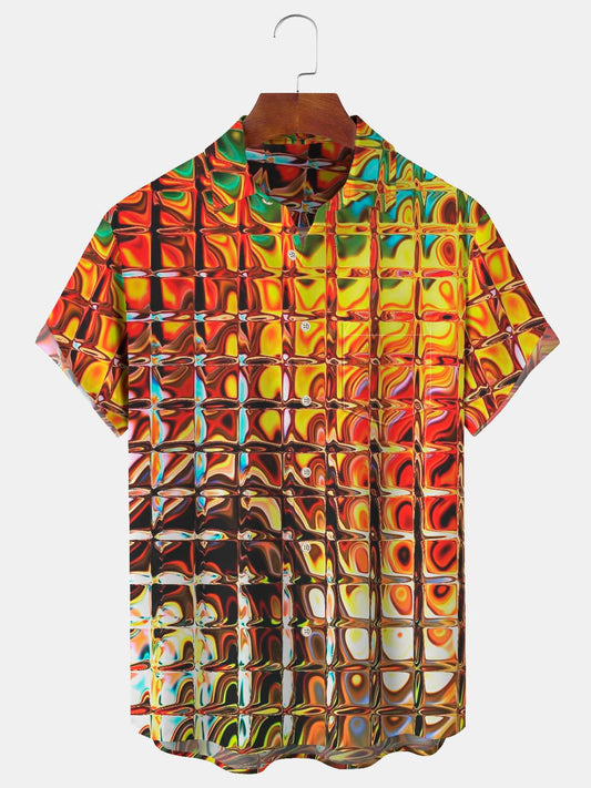 3D Gradient Hawaiian Short Sleeve Men's Shirts With Pocket