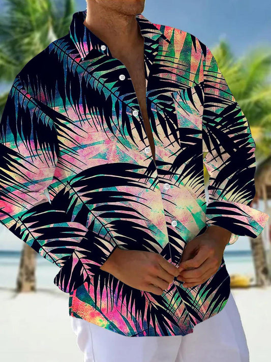 Langärmlige Herrenhemden mit botanischem Druck und Tasche