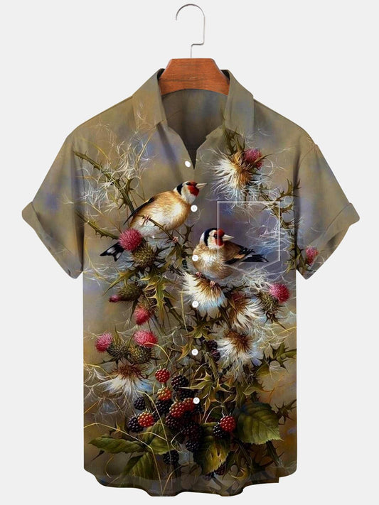 Kurzarmhemden für Herren mit Vogelmotiv und Tasche