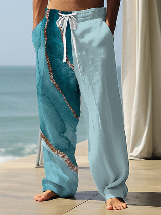 Abstract Gradient Color Block Print Men's Casual Elastic Waist Pants