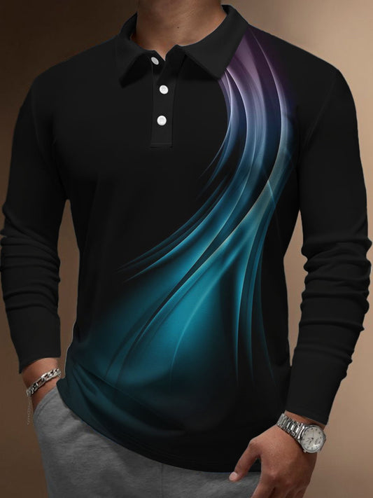 Langärmliges Poloshirt mit Knopfleiste und abstraktem Farbverlaufsdruck für Herren